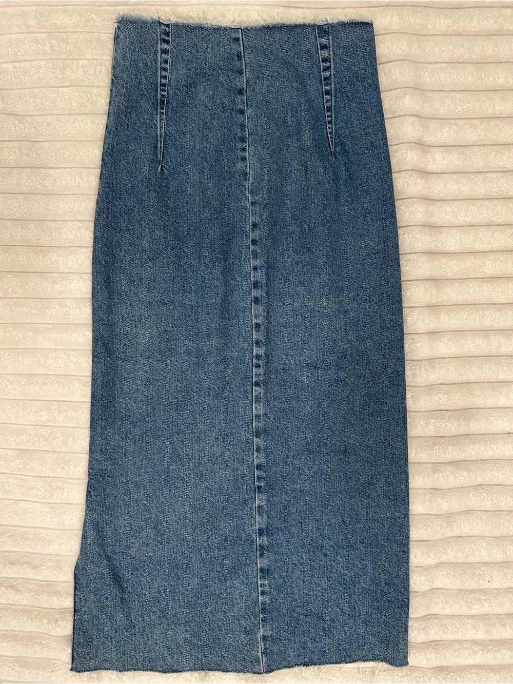 High-Rise Blue Denim Midi Skirt US 4